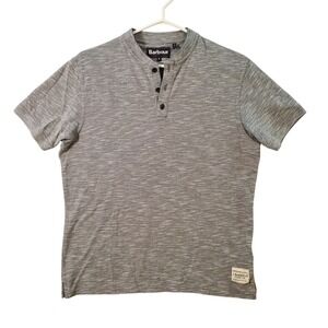 Barbour Slub Knit Henley Polo Shirt Mens M Grey Heathered Short Sleeve Casual